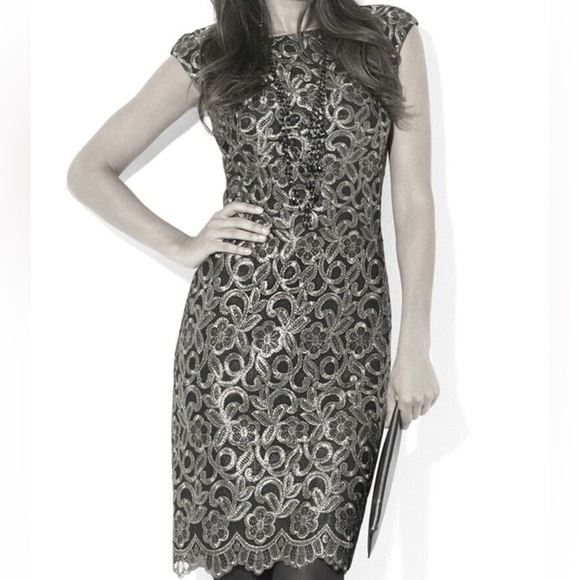 Lauren Ralph Lauren Metallic Embroidered Floral Cap Sleeve Sheath Dress … - Picture 3 of 10